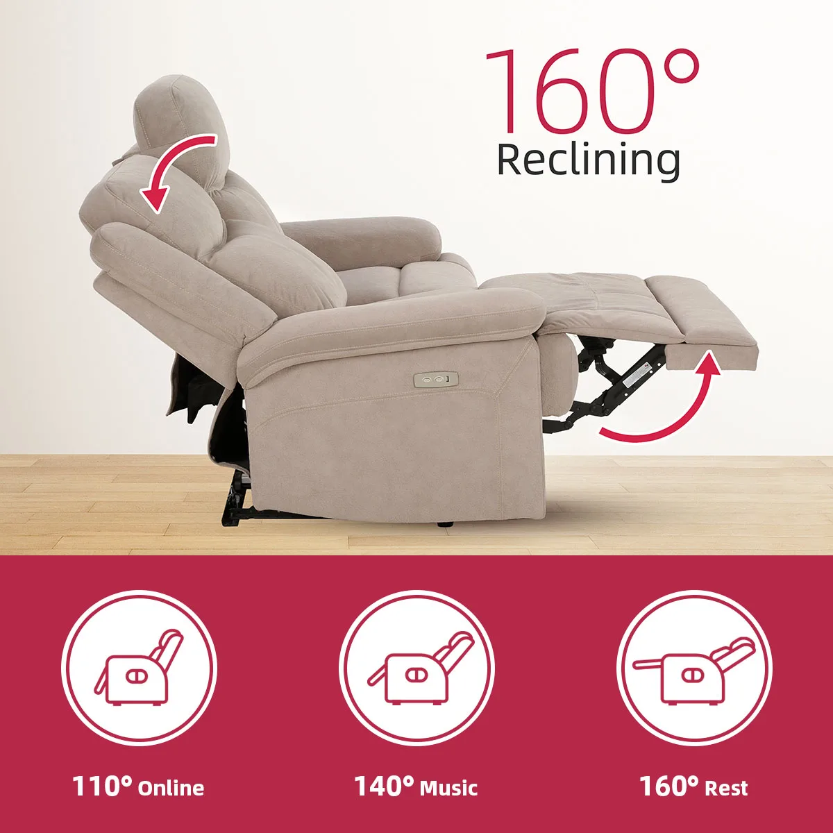 2-Seat Luxury Suede Leather Electric Power Lift Recliner Chair with USB Port Reclining Chair Sofa for Livingroom Furniture