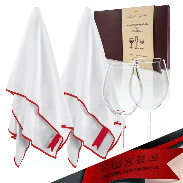 Wholesale High quality  white Double-faced velvet polishing cleaning cloth microfiber wine glass wiping Towel