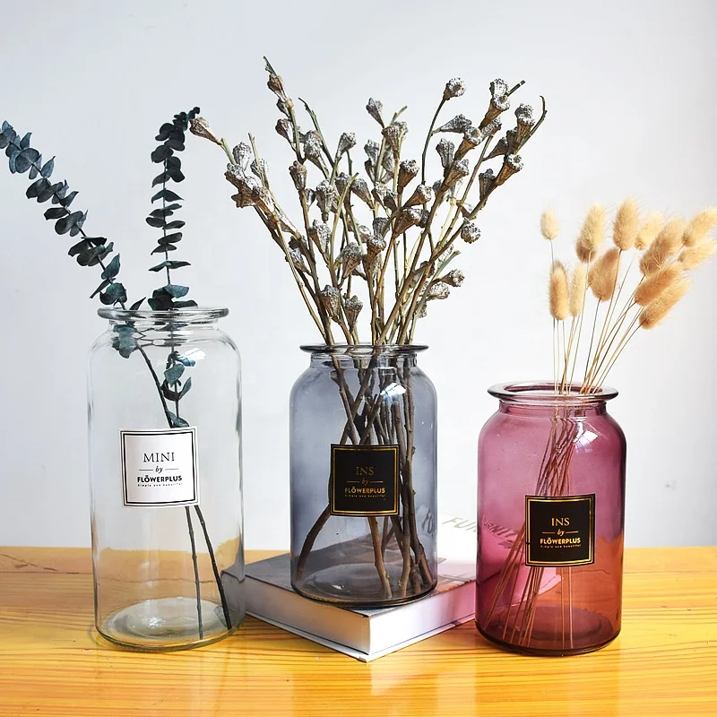 Decorative Colored Clear Glass Flower Vase Houseware Elegant Cylinder Glass Vase