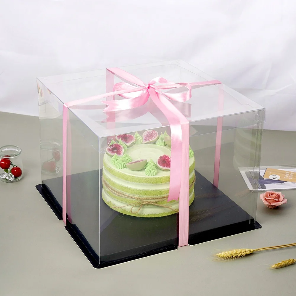6 8 10 12 Inch Square High Wedding Transparent Acetate Plastic Tall Clear Cake Box Packaging With Lid Handle 10 x 10 x 6