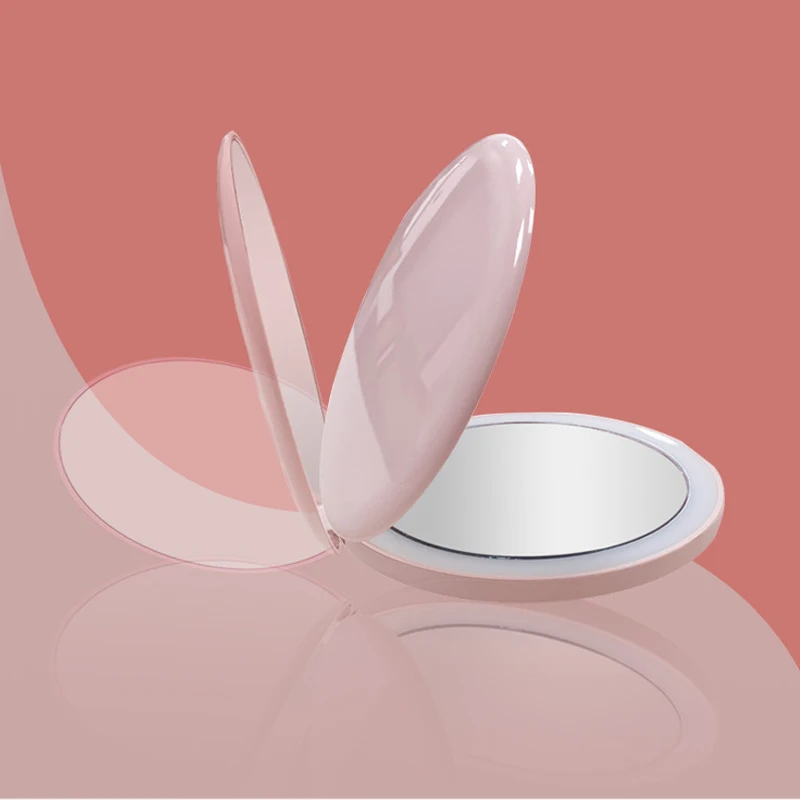 Wholesale Promotion Gift Logo 2-Sided Compact Mirror Folding Pocket Mirror With Led Light