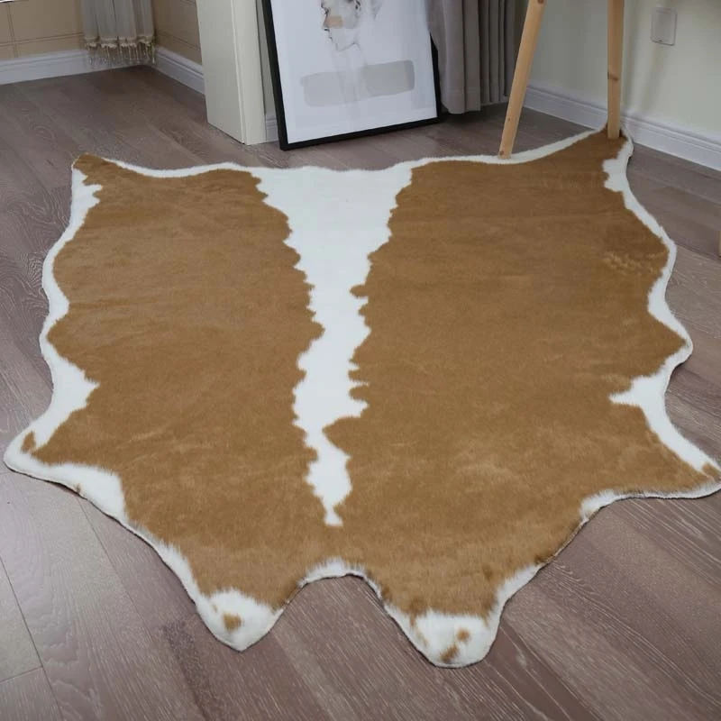 Wholesale customized Shape Animal Skin Faux Fur Cow Gold Powder Effect Printed Cowhide Rug