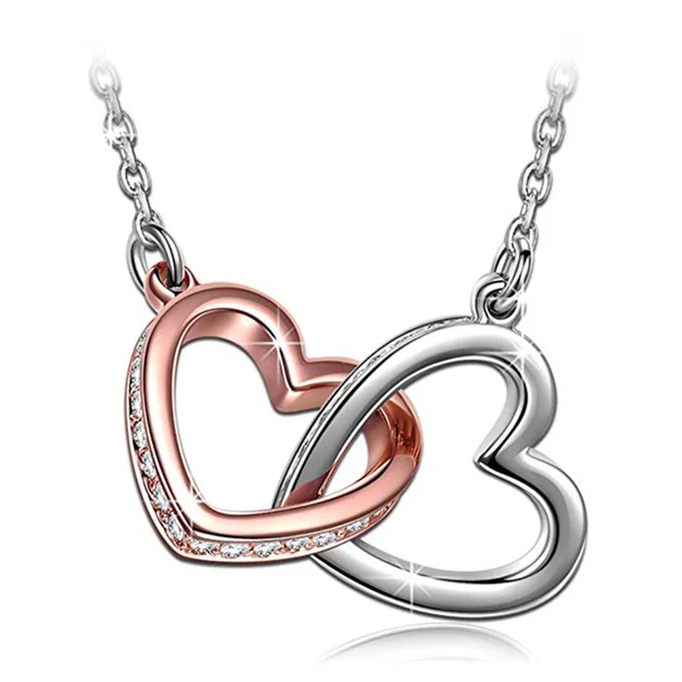 MYF Factory custom wholesale 18k gold plated double 925 sterling silver woman fashion jewelry heart necklaces for mothers day