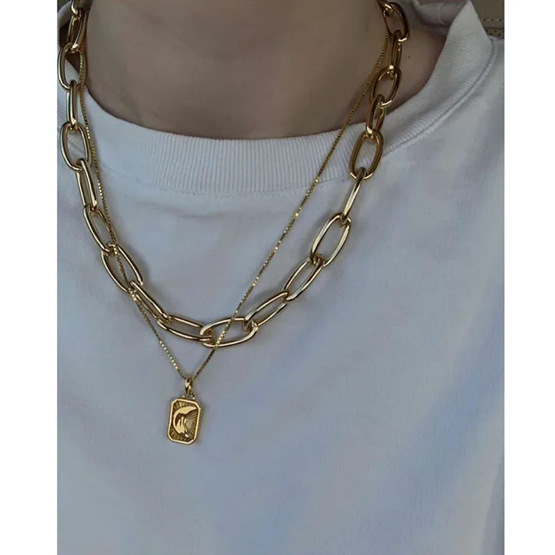 Gold Chunky Basic Chain Necklace Thick Link Chain Toggle Necklace 18K 24K Stainless Steel Choker Cable Necklace