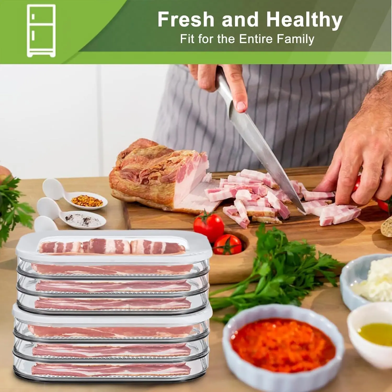 Stackable Deli Meat Container for Fridge Food Storage Boxes with Lid for Cold Cuts Bacon Lunch Meat Meal Prep Containers