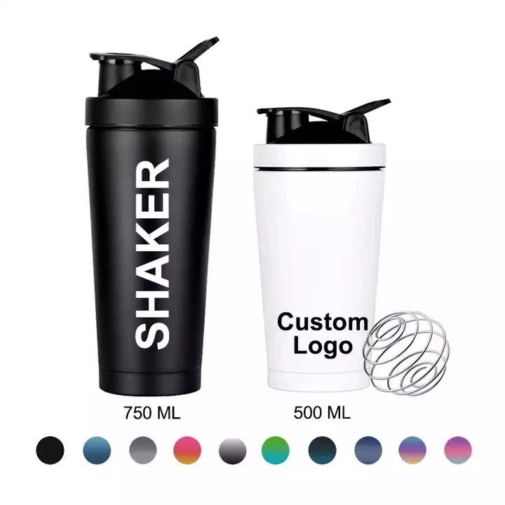 Insulated Stainless Steel Fitness Protein Metal Shaker Bottle Cup With Mixer Ball