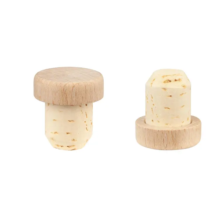 Customized Reusable T Shape Wooden Synthetic Wine Cork Stopper Wood Top Cap Polymer Cork