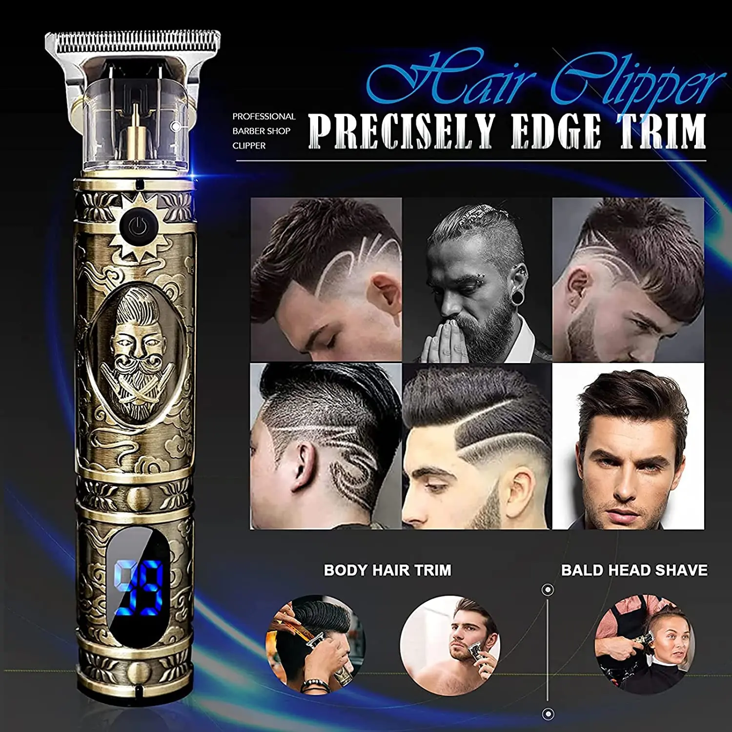 Vintage Electroplated sculpting hair trimmer LCD Display Hair Cutting Machine Shaver Beard Barber Adults Trimmer