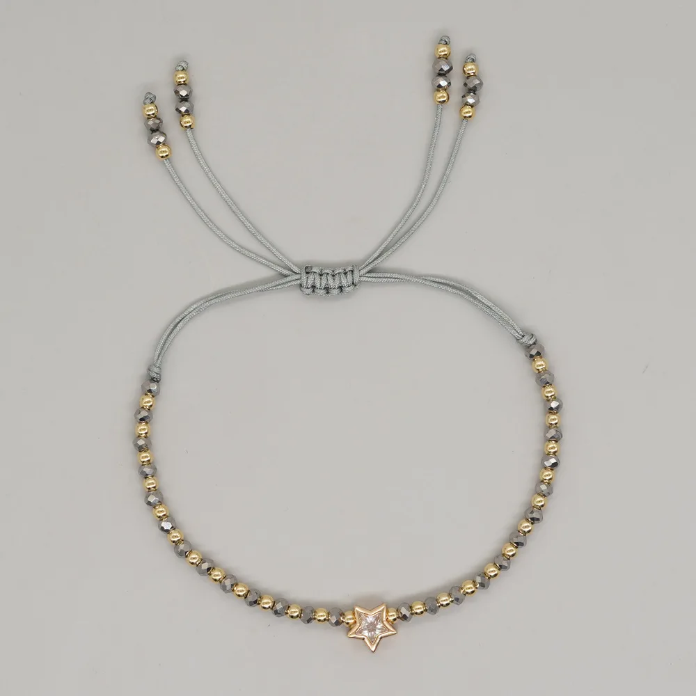 Zooying Handmade Beaded Adjustable Bracelet Heart Star Charm Crystal Bracelet