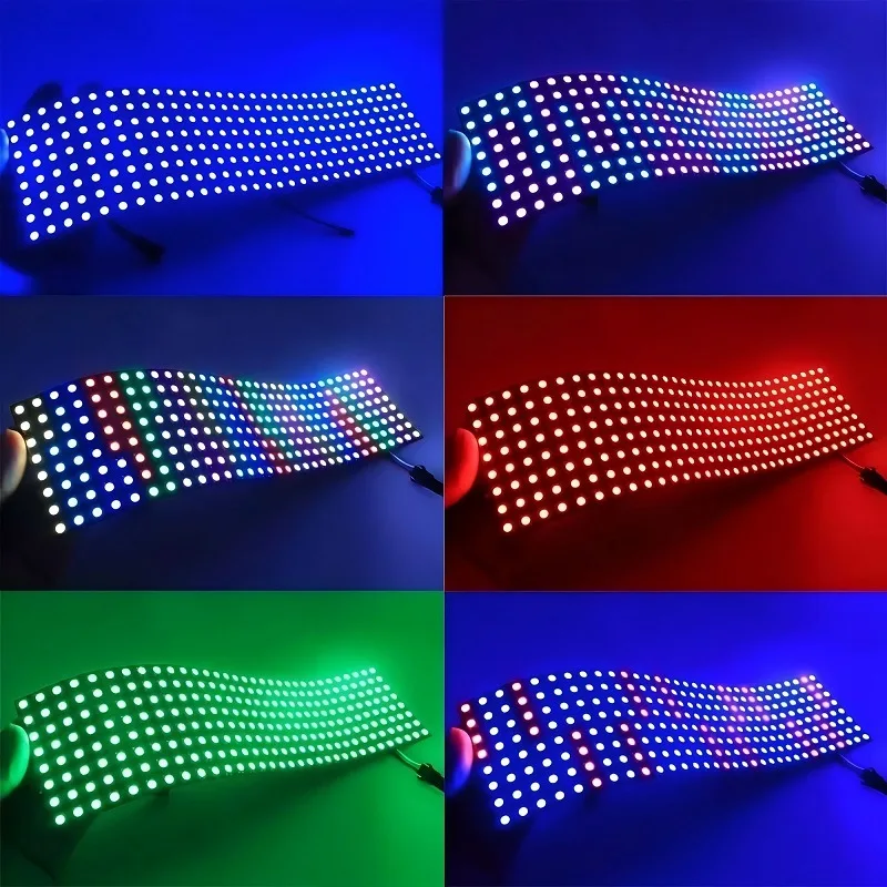 Flexible 8X8 Full-Color Splicing Screen Hat Bicycle Car Programming Dot Matrix Screen Iridescent Large Pitch LED Pixel Screen