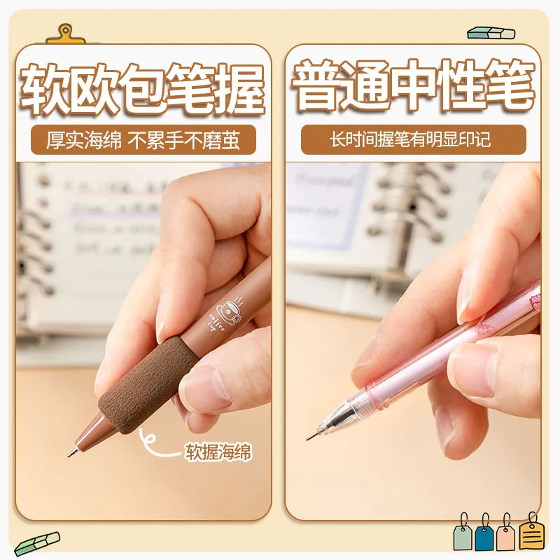 4pcs Gel Pen Set Cartoon Press Ballpoint Pen for Students Cute Gelpen 0.5mm Black Refill Office School Stationery WR001