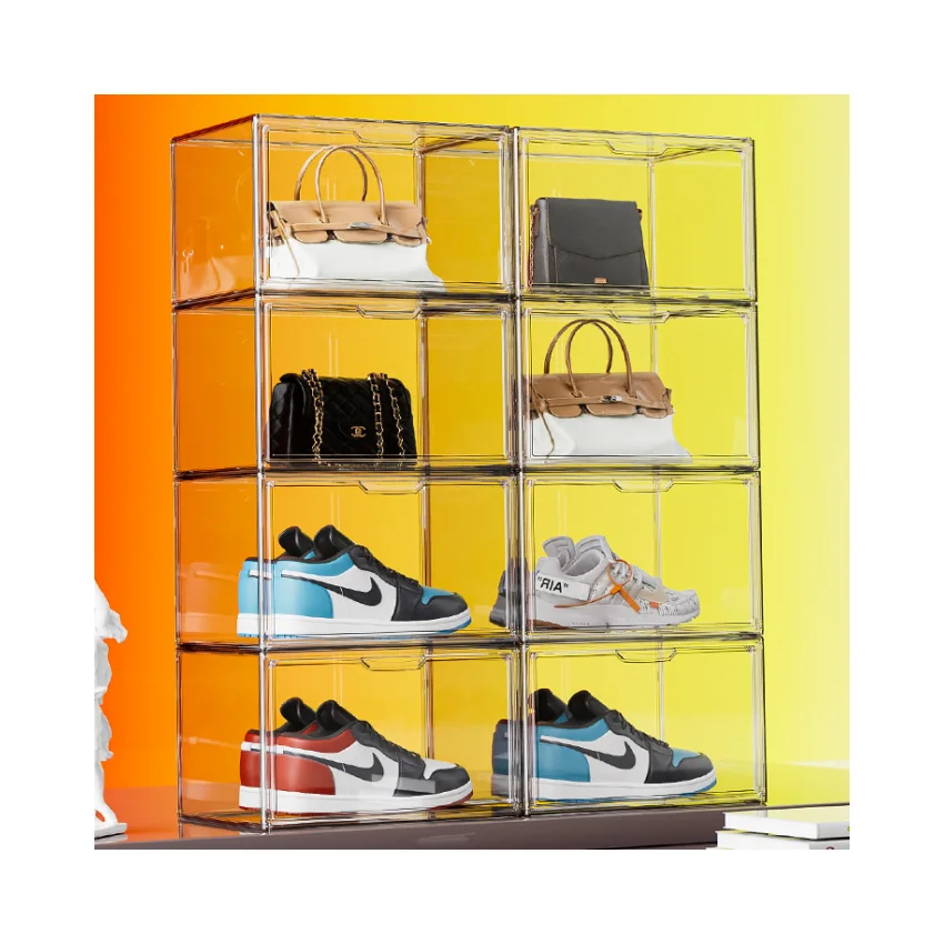 XJH Large Size Clear Stackable Storage Bins Closet Organizers and Storage Acrylic Display Case with Magnetic Lid