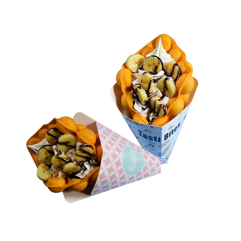
OEM Biodegradable Paper Cones For Egg Waffle Contenedores De Comida French Fries Fried Chicken Packaging Snack Box Ice Cream Cup 