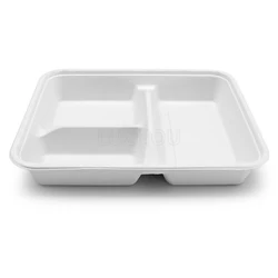 3 Compartment 9.3 Inch Sturdy Microwave Safe Eco Bagasse Disposable Divided Paper Food Tray Biodegradable with Lid