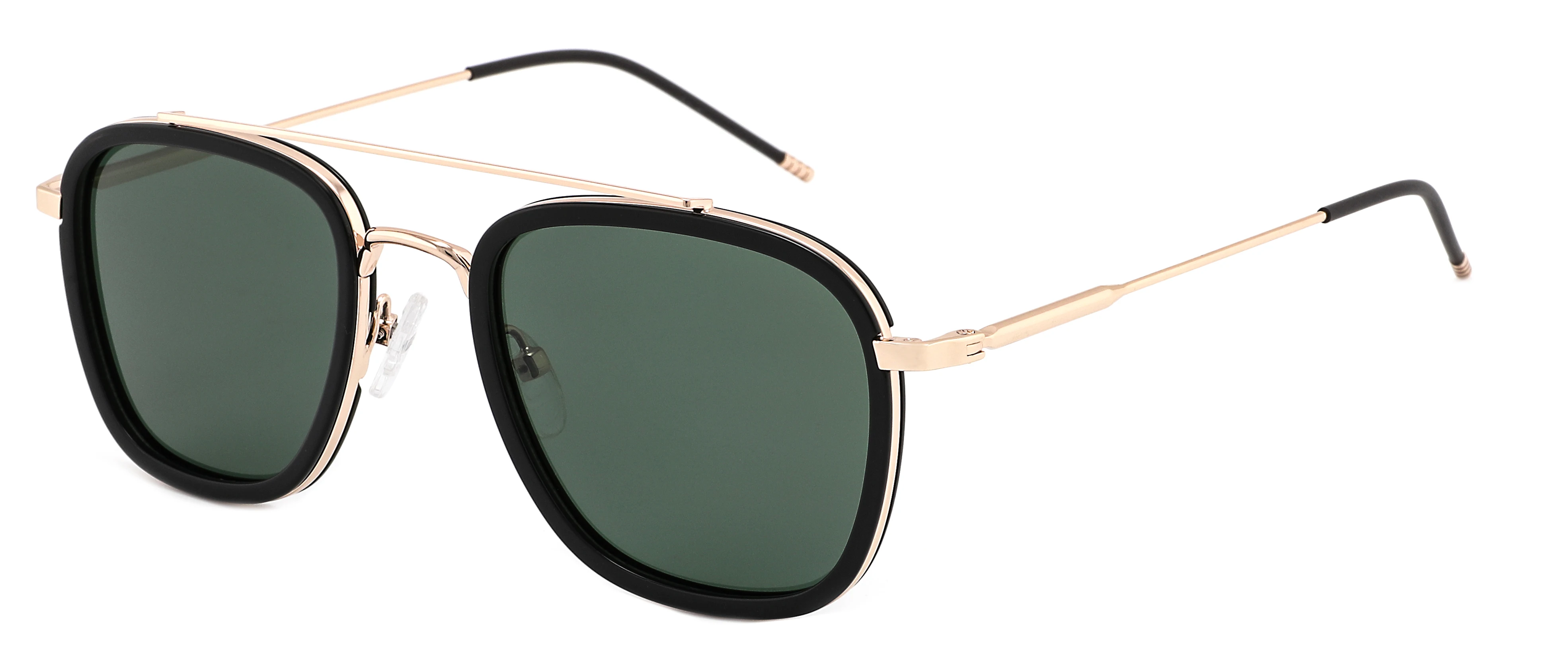 Newest Craftsmanship Design Eyeglasses Square Frame Metal Thin Temple Double Bridge Rubber Nose Pads Polarized Sunglasses