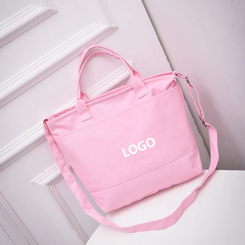 Promotion White Travel Make Up Bag With Custom Printed Logo Canvas Tote Bag Pocket  For Women