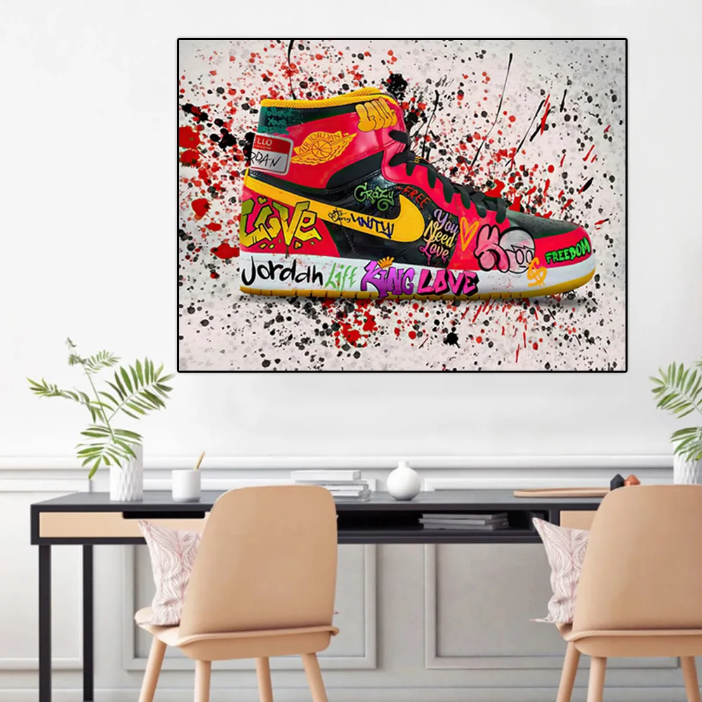 Fashion home paintings splash ink cool sneakers scrawl decorative art wall canvas painting