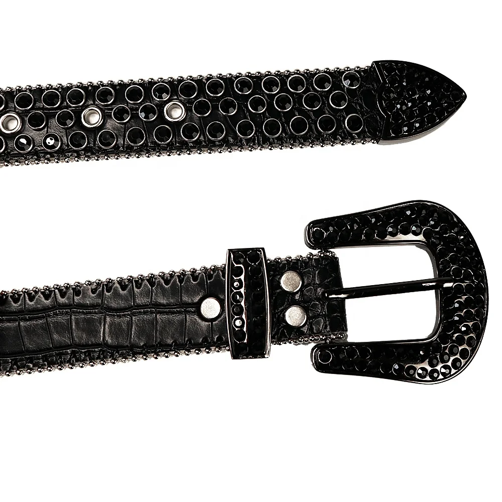 Fashion designer black genuine leather rhinestone western belt for men bling bling crystal studded diamond belt for jeans