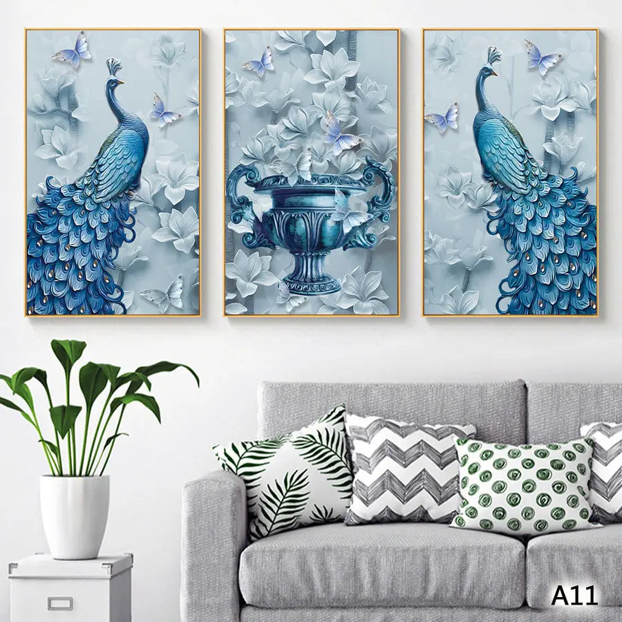 Hot Sell 3 Panel Modern Wall Canvas Deer Flamingo Peacock Animal Picture Wall Painting Artwork Home Decorative Modular Pictures