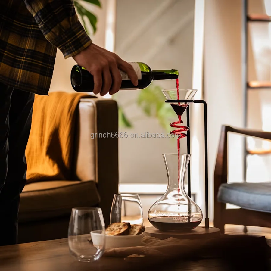 Helical Wine Decanter Set Art Series Spiral Decanter and Aerator Set Glass Wine Carafe Bar Cart Accessories