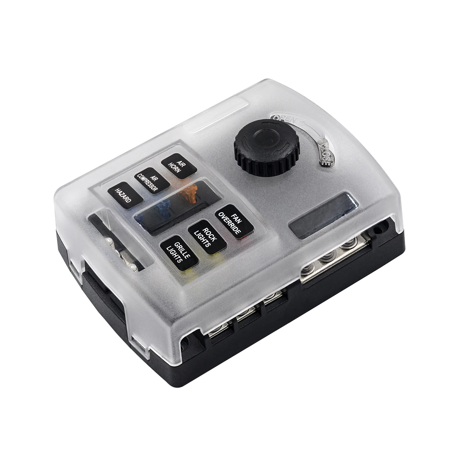 
6 Way Fuse Block Box with Thumbscrew and LED Indicator, Negative Bus Damp-Proof Cover Label Sticker for Auto Car RV Marine Boat 