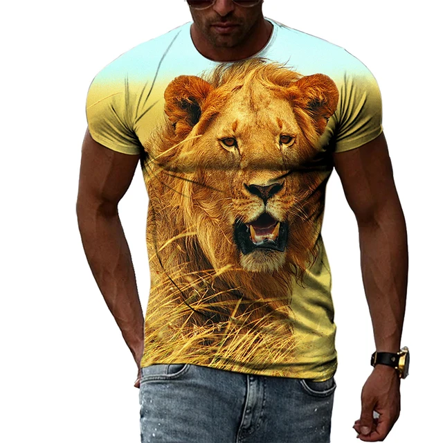 Summer Fashion Animal Lion Graphic T-shirts For Men Casual 3D Print Tee Hip Hop Harajuku Personality Round Neck Short Sleeve Top