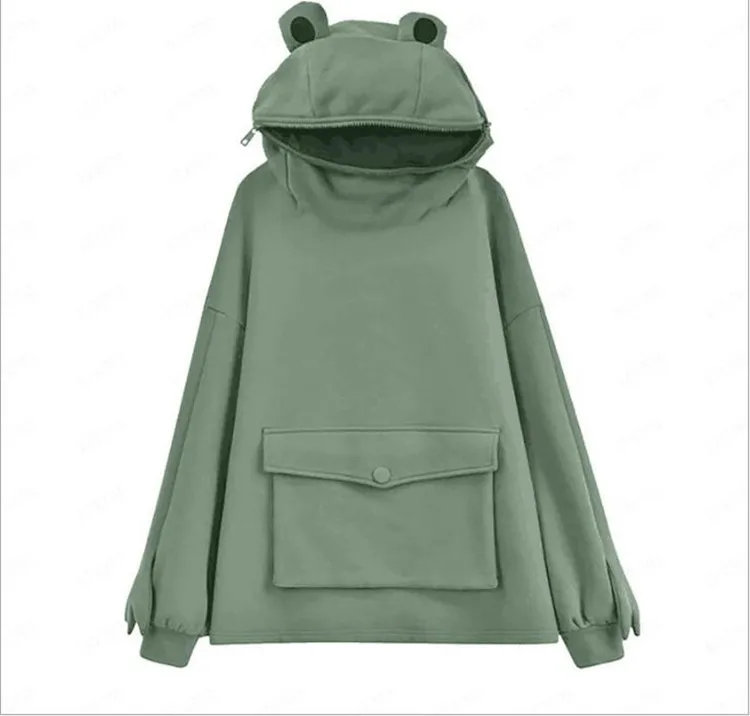 Top Cotton OEM/ODM Karl Frog Hoodie Zipper Mouth Green Hooded Plus Oversize Plus Size Pullover For Women
