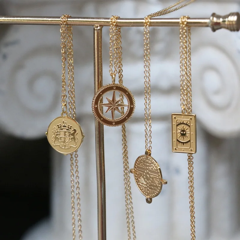 North Pluto Sun Tarot Coin Necklace Stainless Steel Gold Plated Jewelry