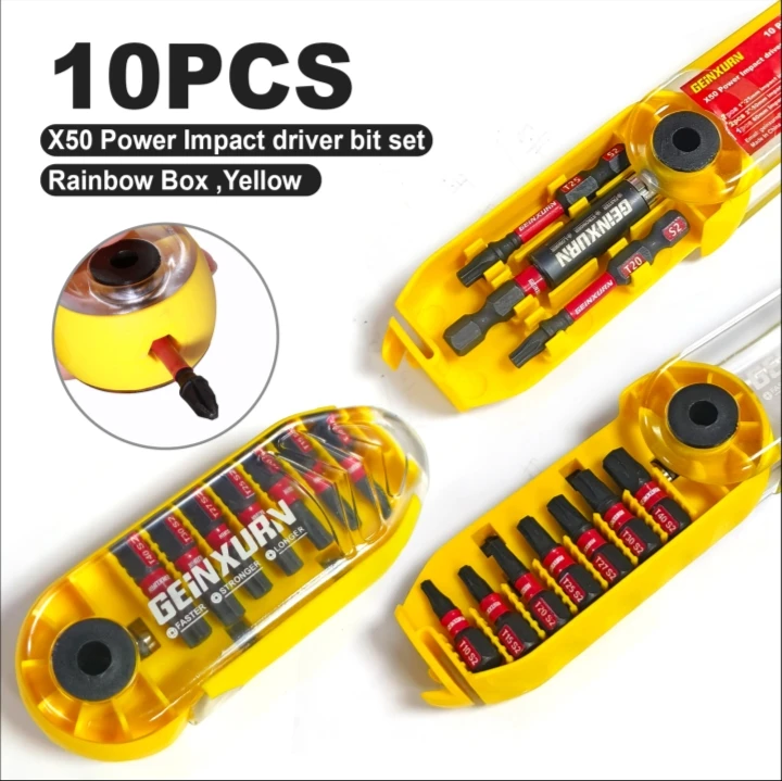 GEINXURN X50 POWER BIT Радужная Коробка Набор отверток S2 сталь-Шестигранная головка PH2 PH1PH3 включает 9 бит и 60 мм удлинитель