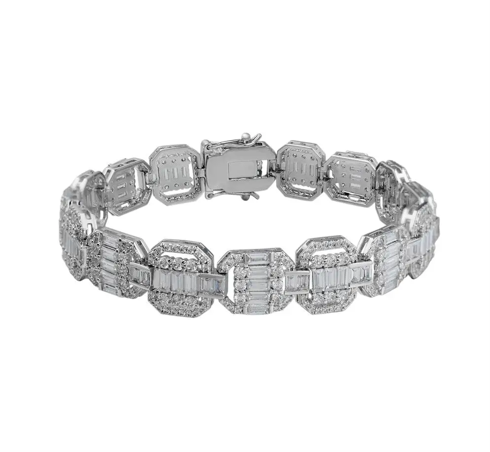 Guangzhou Jewelry Brilliant White Crystals With Rhodium Mexican Fall Wedding 14Kt Token Zircon Cluster Tennis Bracelet