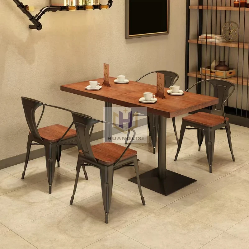 Classical Commercial Furniture Wood Top with Metal Legs Square Kitchen Dining Wooden Restaurant Table_2