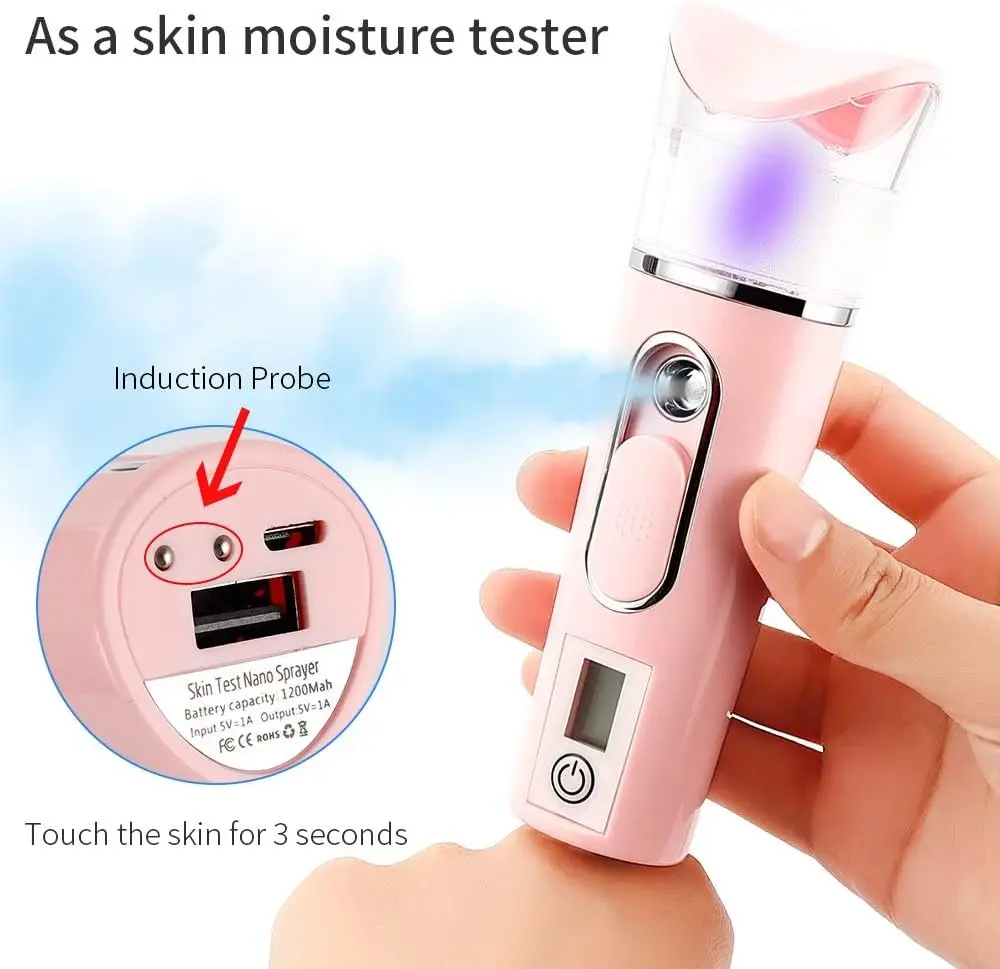 Top Selling Moisturizing Water Spray Mini Face Steamer Portable Nano Facial Mist Sprayer With Skin Testing Function