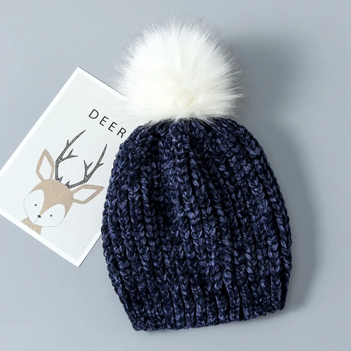 real factory made High Quality chenille winter hat women beanie with pompom for women girls female