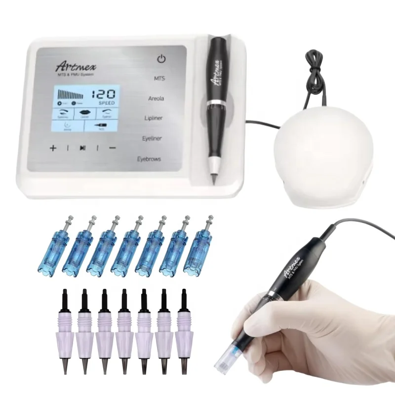 LED display dermapen Artmex V9 PMU MTS Permanent Makeup Machine Tattoo Cartridge Needles Kit for Eyebrow Eyeliners Lips Tinting