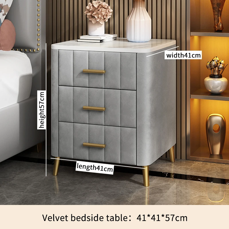 Wholesale Nordic Modern Simple Bedside Table Luxury Square Night Table Bedroom Furniture Bedside Cabinet Velvet Nightstand
