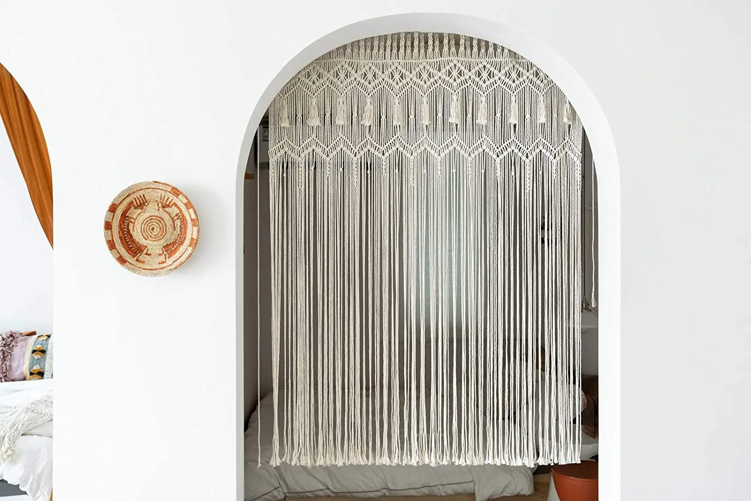 Macrame Curtain Large Boho Woven Wall Hanging Window Curtains Handmade Bohemian Decor for Window Doorway Closet Wedding Backdrop