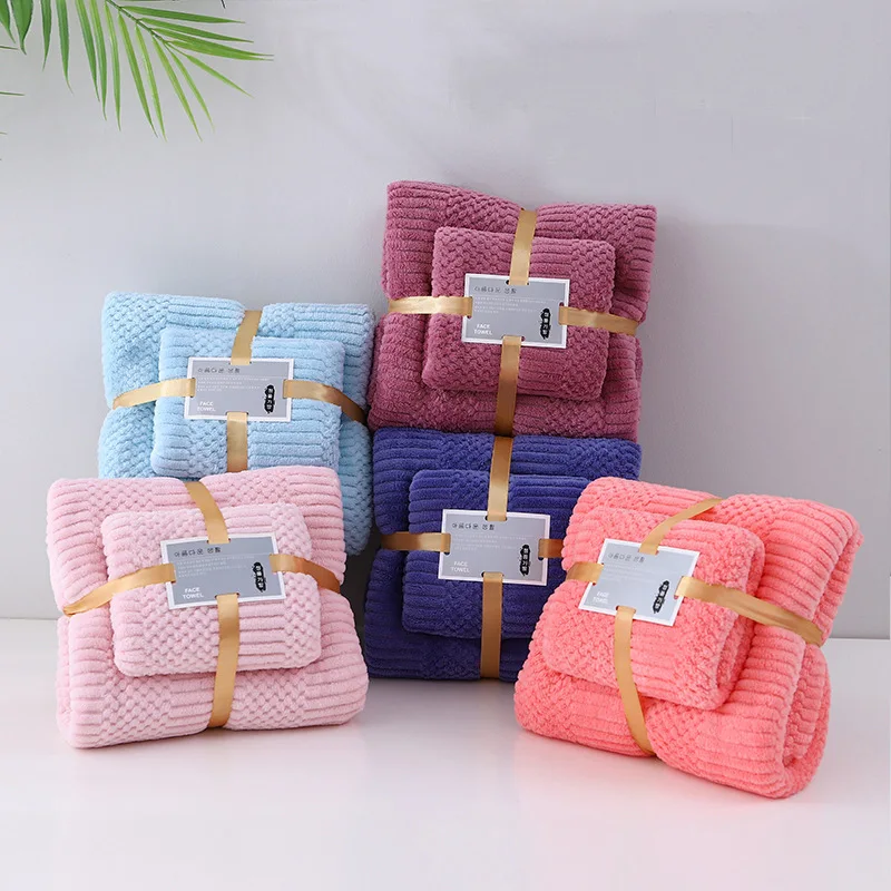 Coral velvet absorbent towel wholesale 2 pieces set thickened gift bath towel set wholesale logo beach mother set towel