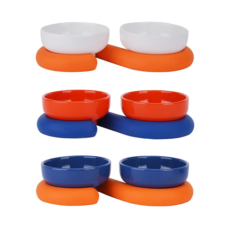 Protect cervical spine double bowl pet supplies ceramic dog water ceramic dog bowl