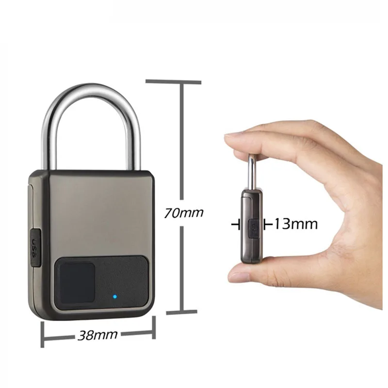 Smart Fingerprint Identification Padlock Lock 20 Groups Fingerprint Storage Electric Anti-thief Luggage Padlock Lock USB Charger