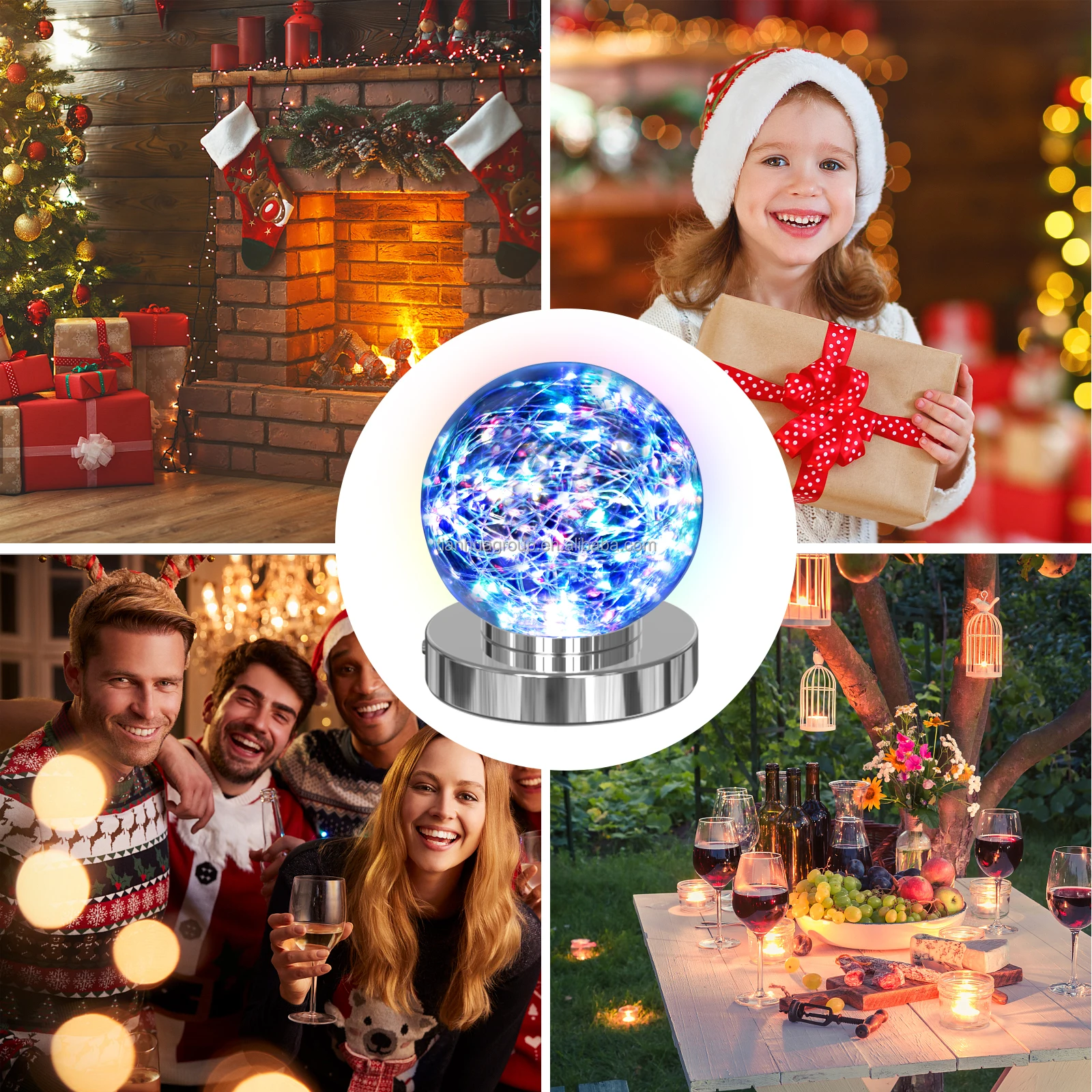 Low MOQ German Glass Ball Chrome Metal Base  RGB LED String Decoration Star Light  gift Table Lamp