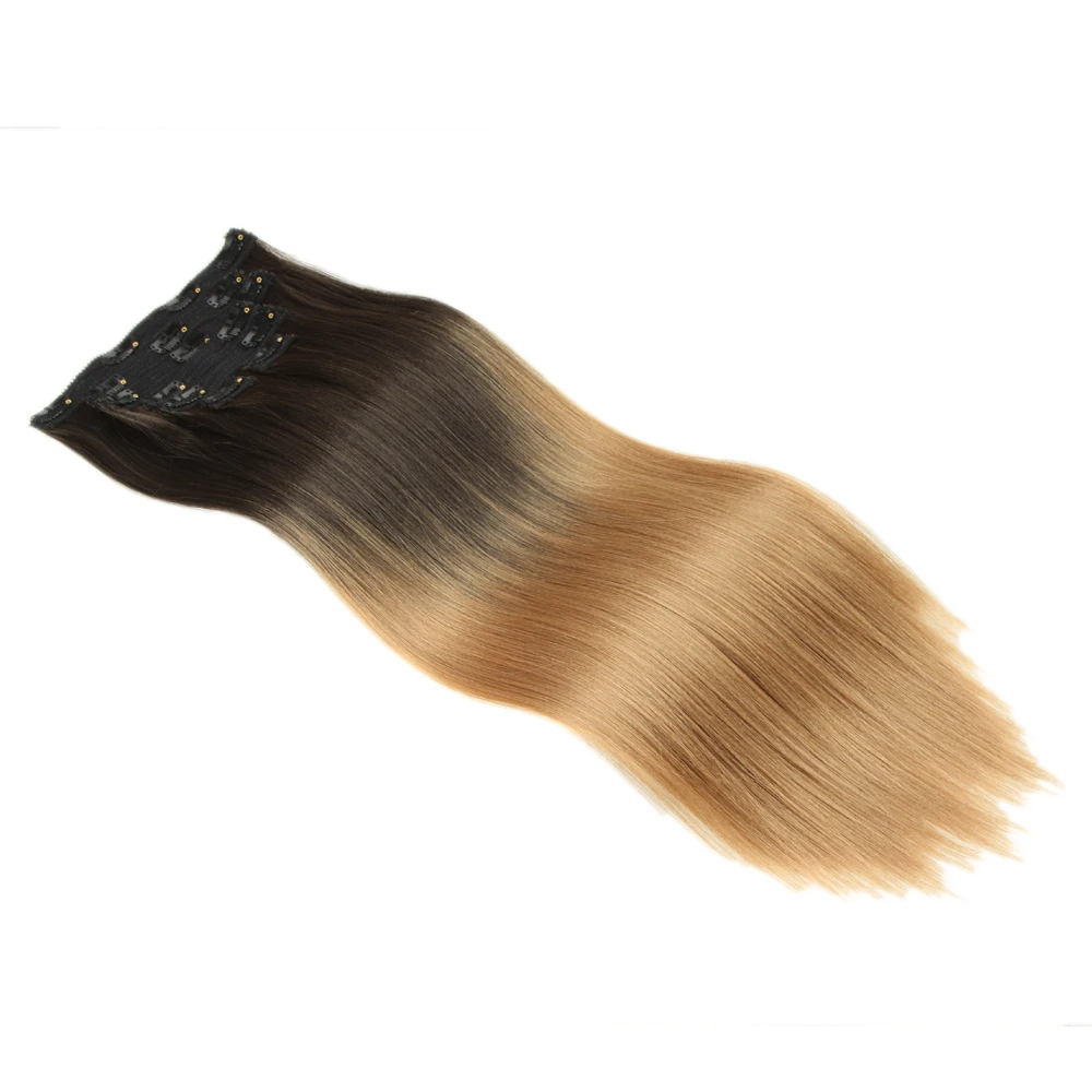 Rebecca 22Inchs Clip in Hair Extensions Long Straight Hairstyle Synthetic Blonde Black Hairpieces Heat Resistant False Hair