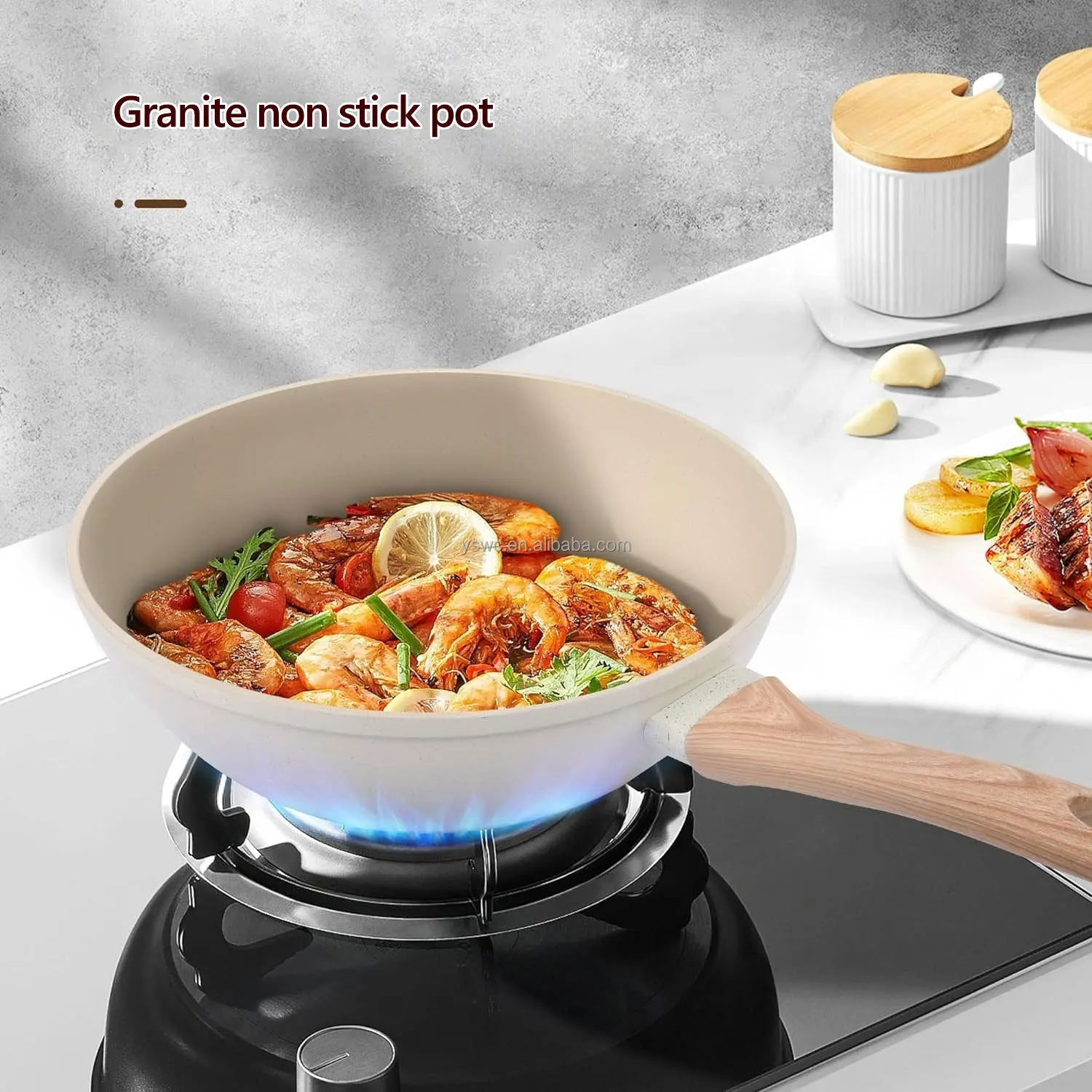 Wholesale 12pcs set Die Cast Aluminum Ceramic Coating Non stick Granite Cookware Set Kitchen Cooking Pots and Pans Pot Set