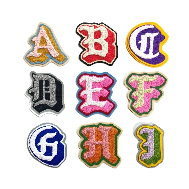 Custom Cheap Embroidered Big Logo Colorful Embroidery Towel Chenille Letters Patches Applique