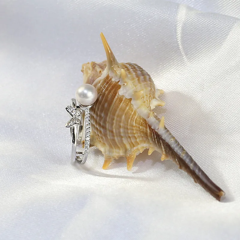 White pearl rings 6.5-7mm 3A perfect round  real freshwater pearl ring