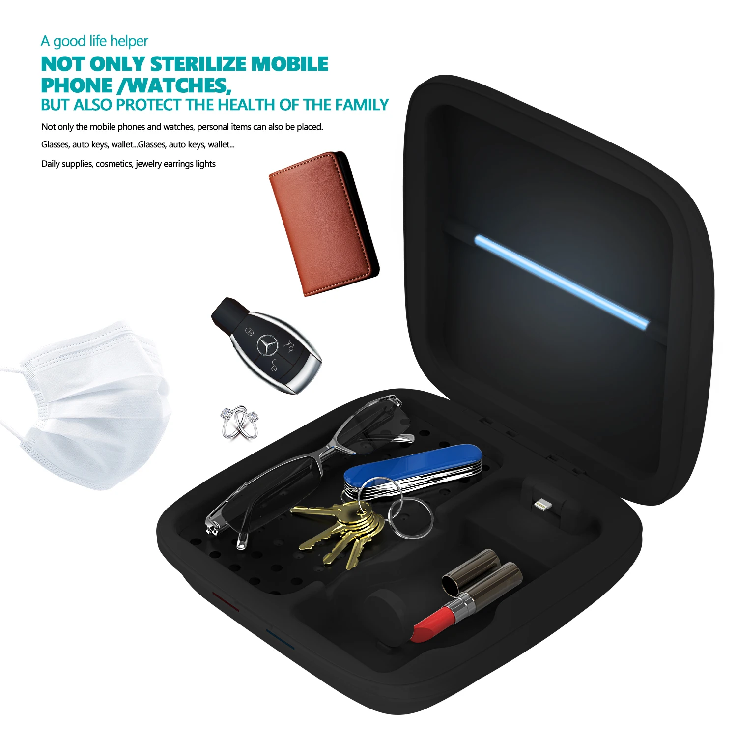 4 in 1 Multifunctional Wireless Charging customized Portable UV Sterilization Box Case UVC light Sterilizer Phone Cleaner