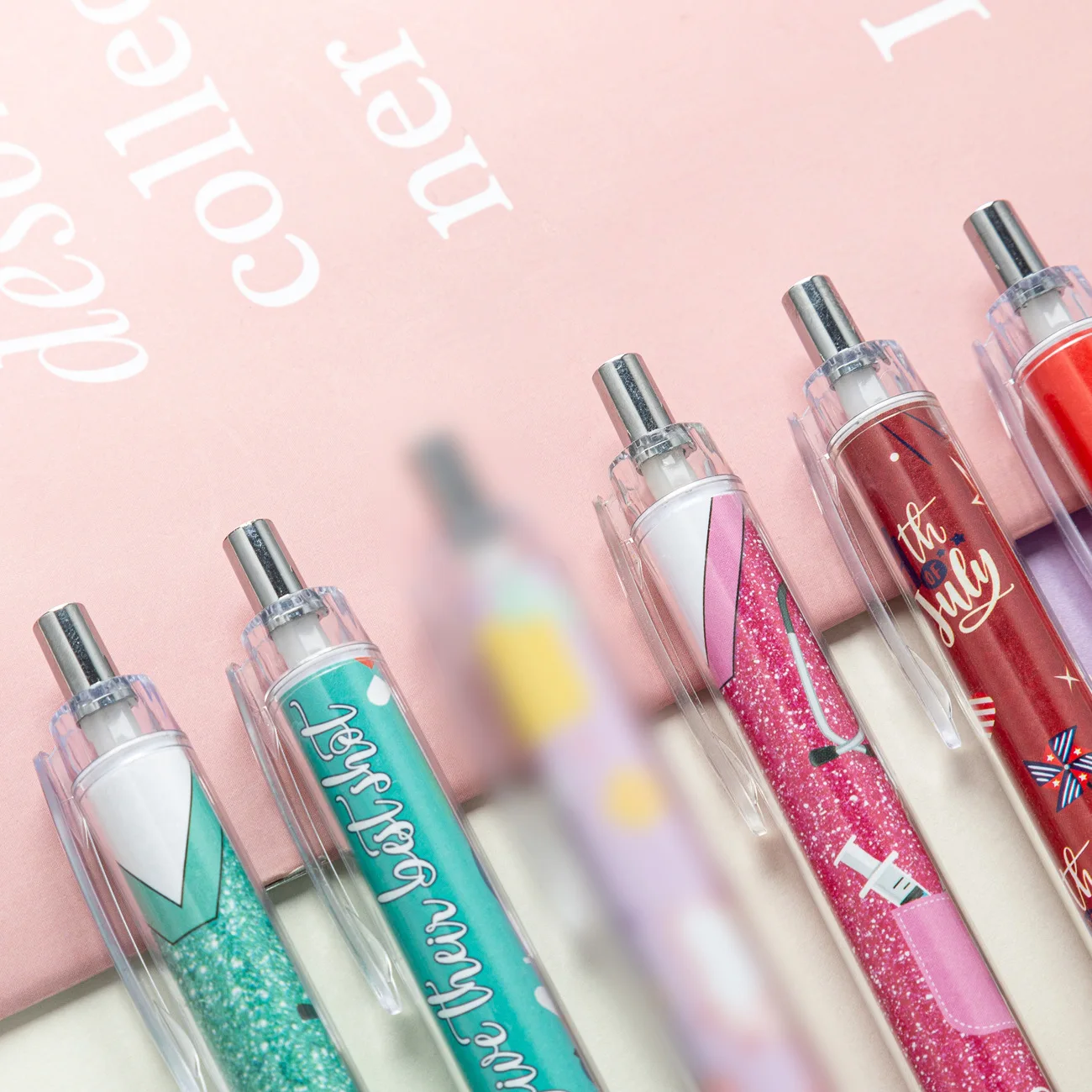 Promotional plastic pen with customized printed paper inside removable