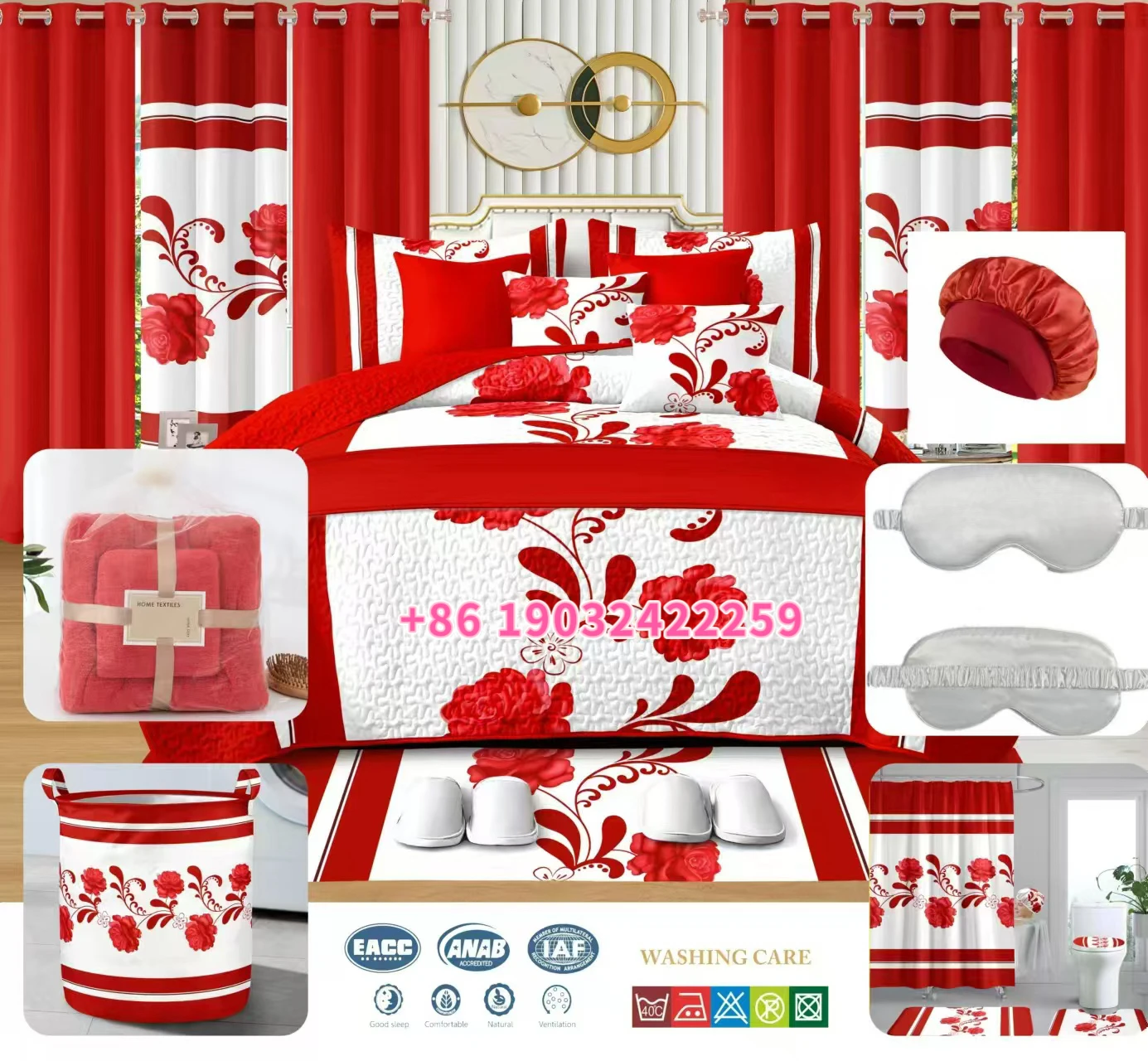 King Size 30pcs Bedspread with Curtains Fitted Bed Sheet Sets Bedroom Sets Sheets Bedding Set 30 Pieces Shower Curtain