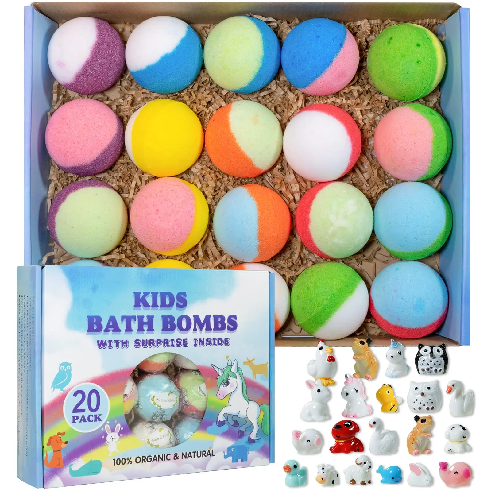 Bath Supplies 20 Pack Bubble Ball Fizzy 100% Organic Natural Toys Vegan Bath Bombs For Kids Bathbombs Surprise Inside