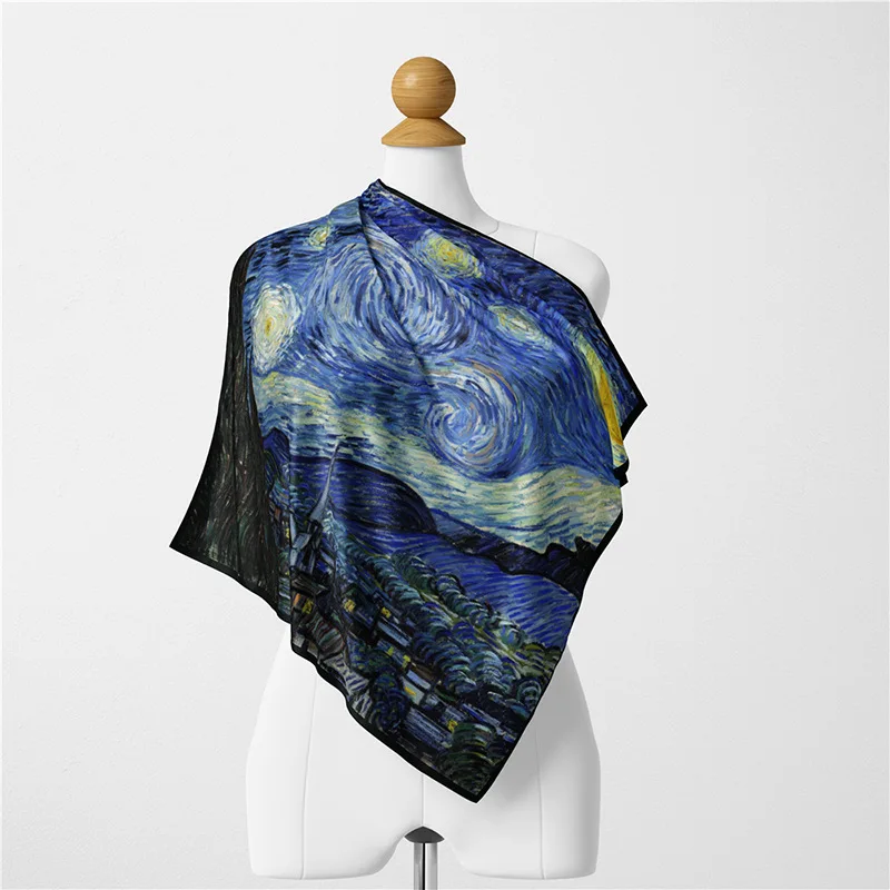 2022 ECO New Van Gogh Spring new silk scarf elegant  square silk satin neck scarf for women lady
