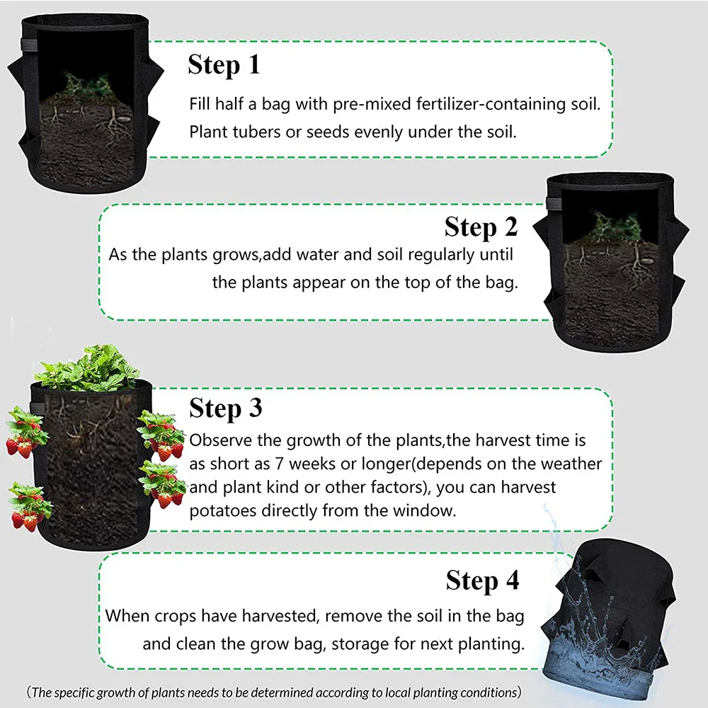 Breathable 7 Gallons Grow Bags Potato Planter Bag Plant Containers Felt Non-Woven Fabric Strawberry Planter Pots